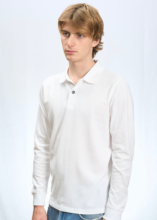 Polo manica lunga in Piquet Bianco