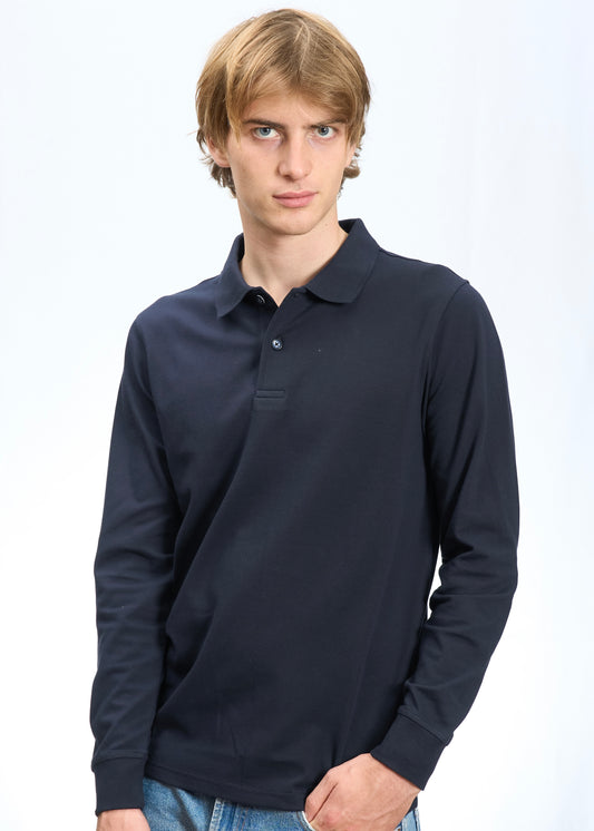 Polo manica lunga in Piquet Navy