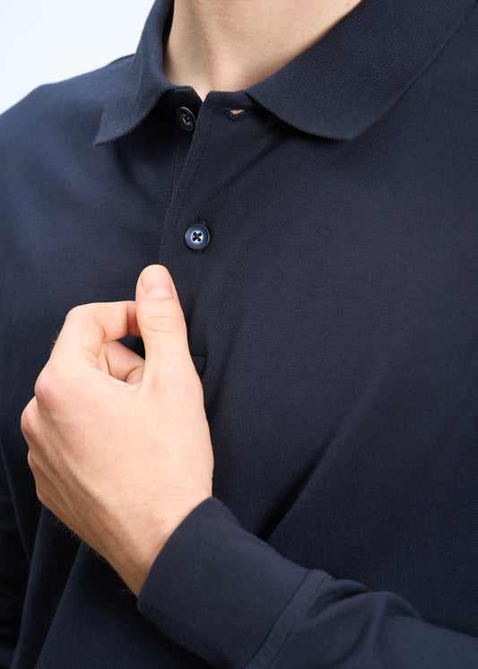 Polo manica lunga in Piquet Navy