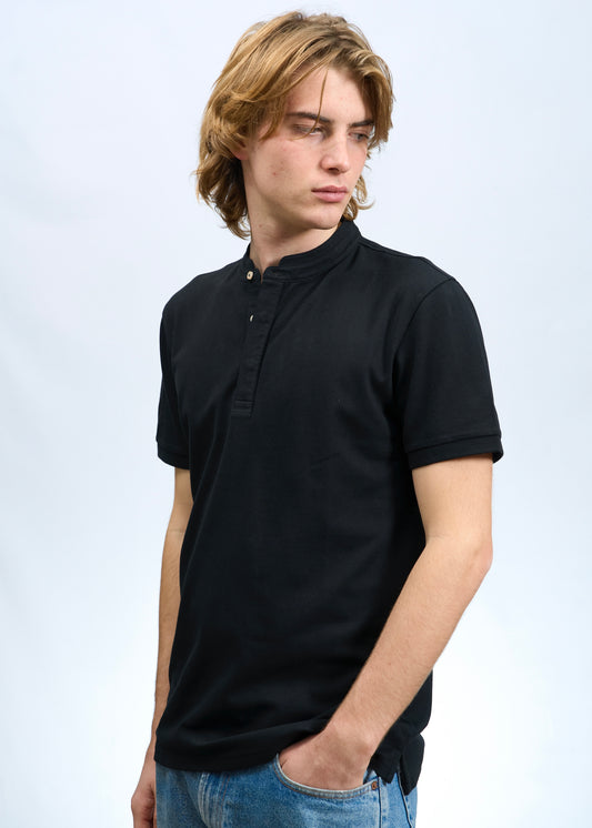Polo collo alla coreana Nero
