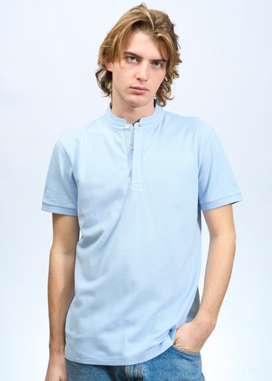 Polo collo alla coreana Celeste