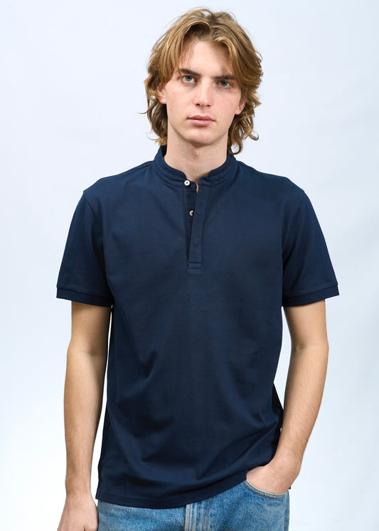 Polo collo alla coreana Blu Navy