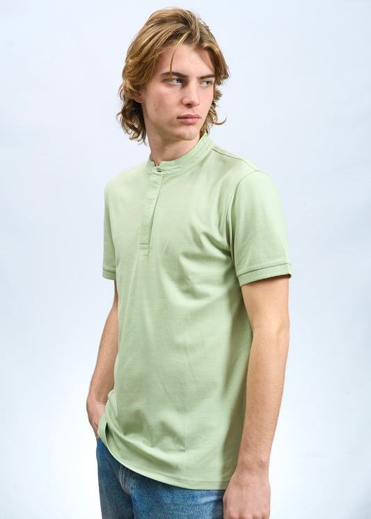 Polo collo alla coreana Verde Acqua