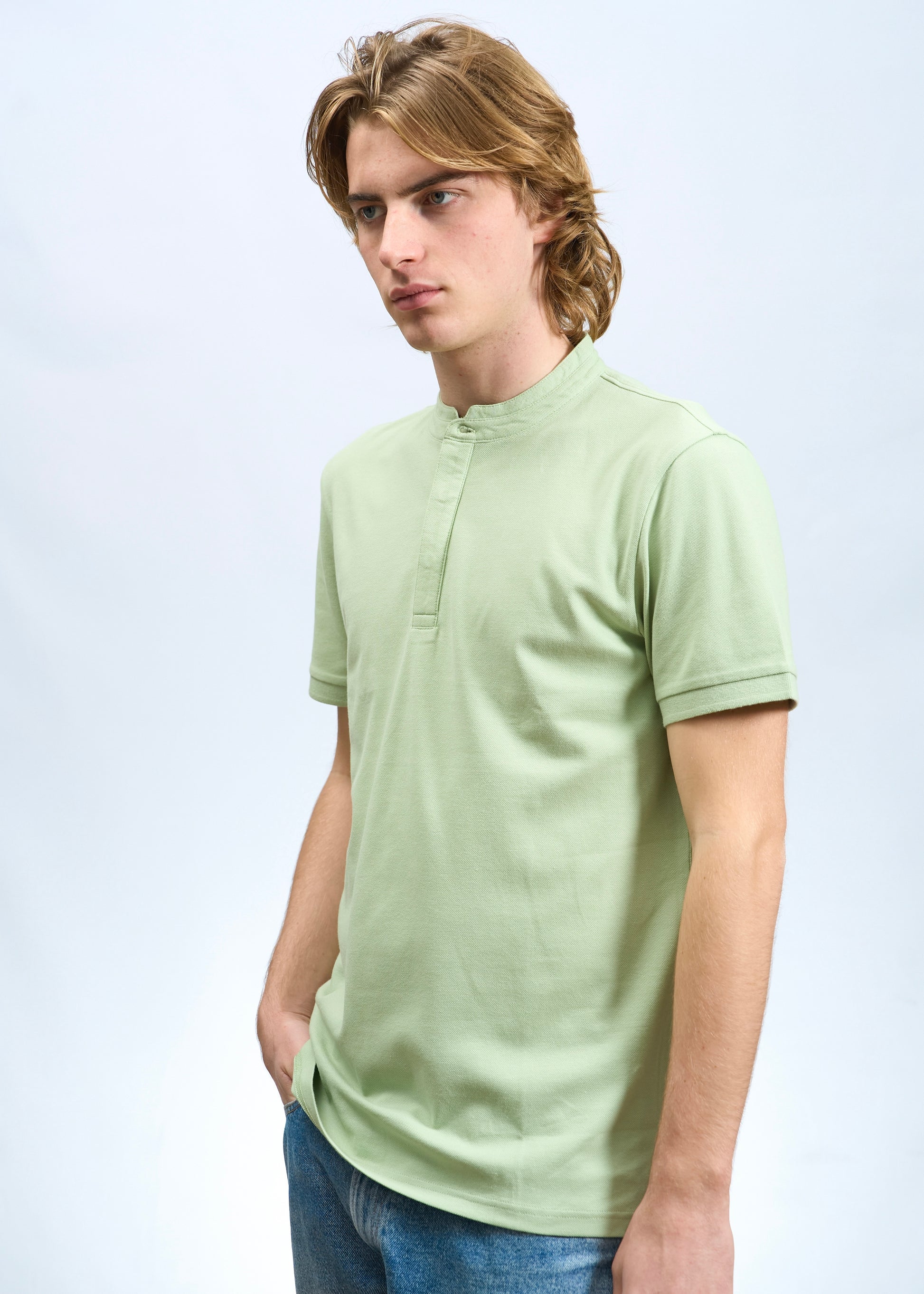 Polo collo alla coreana Verde Acqua