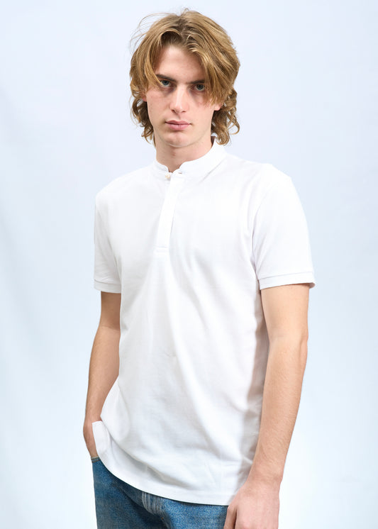 Polo collo alla coreana Bianco