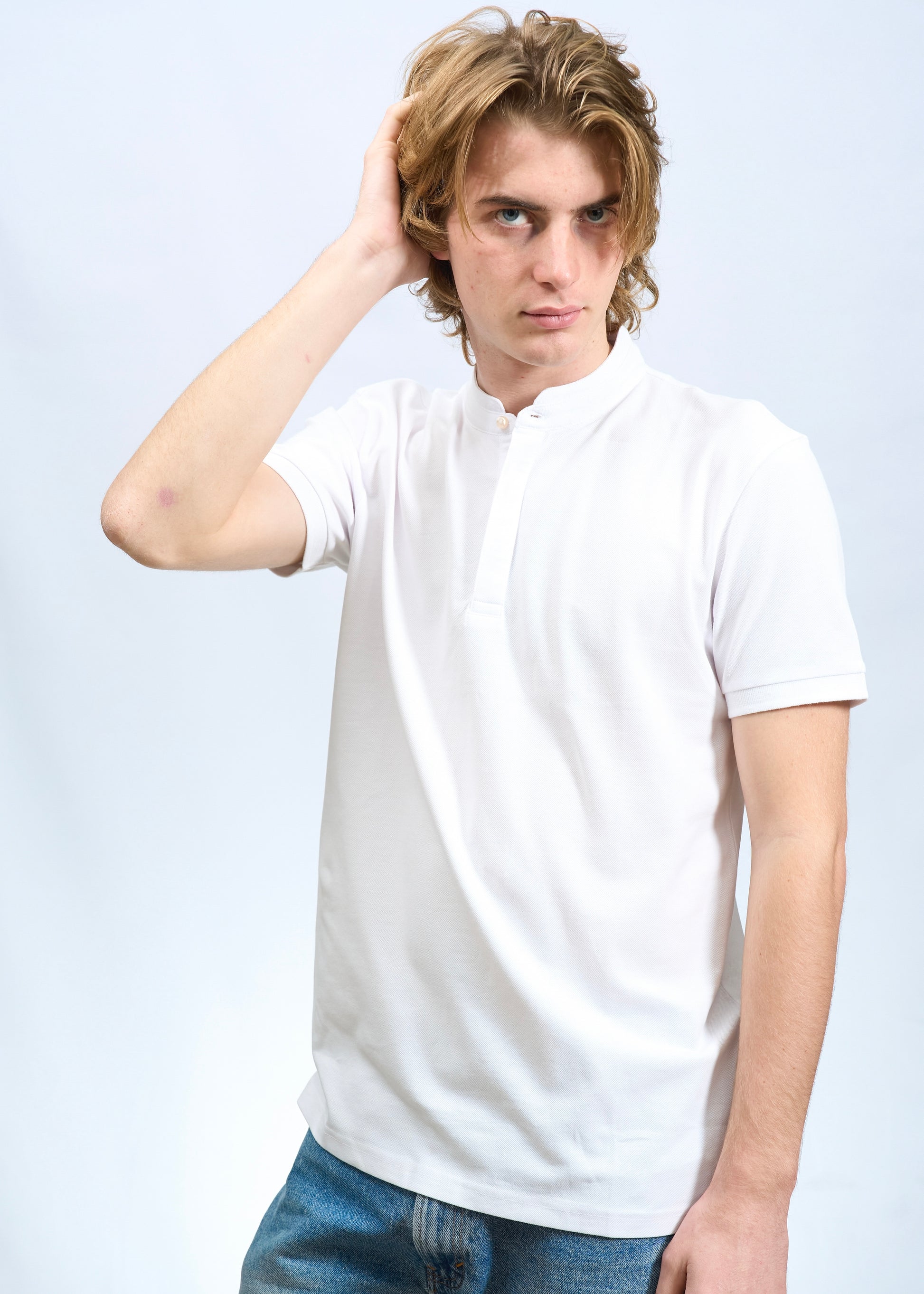 Polo collo alla coreana Bianco