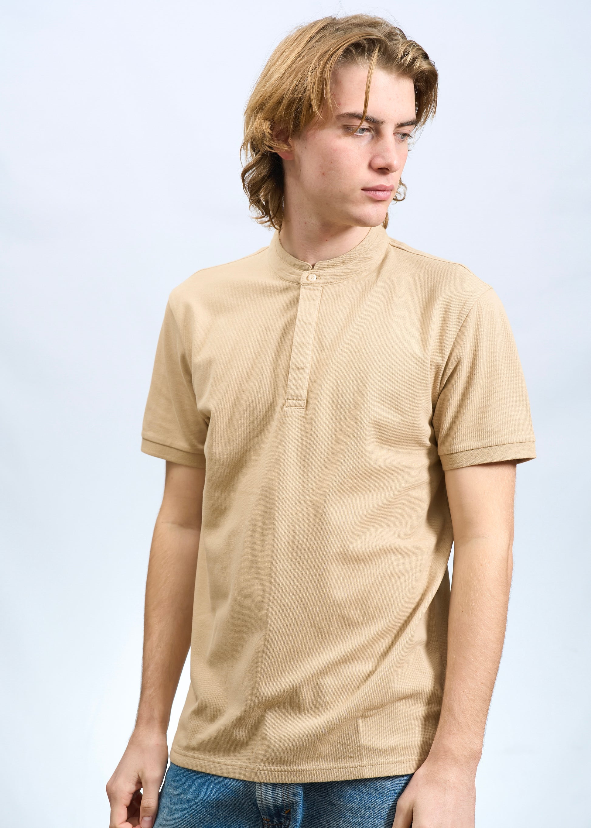 Polo collo alla coreana Beige
