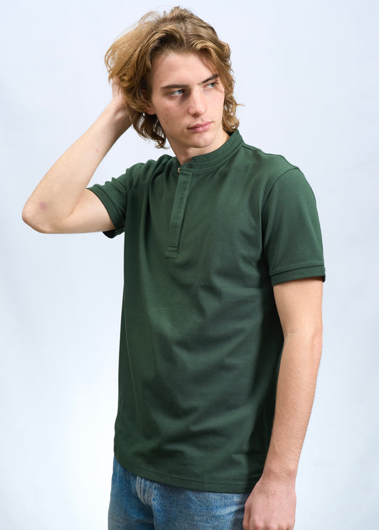 Polo collo alla coreana Verde