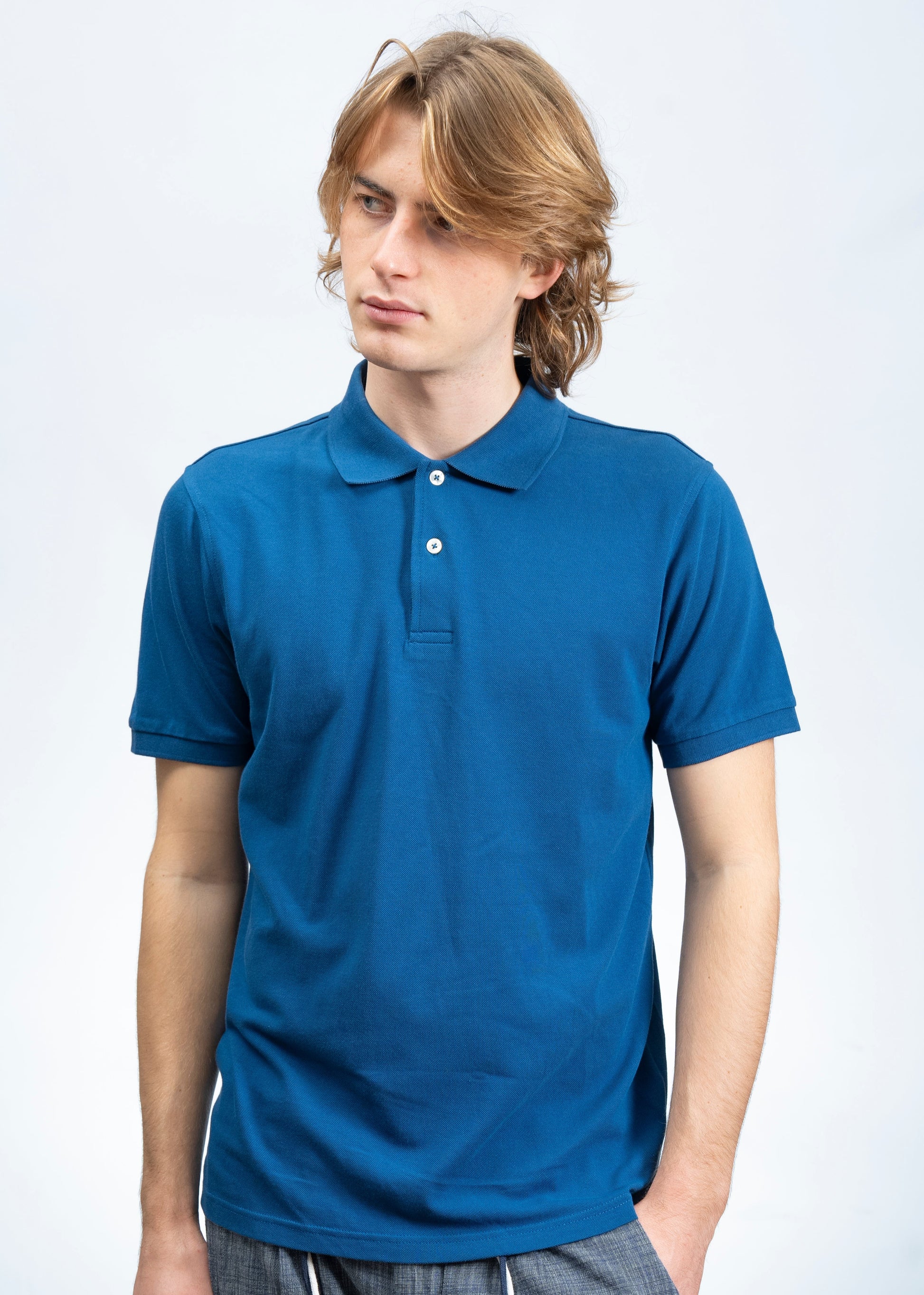 Polo Classica in Piquet Blu Jeans