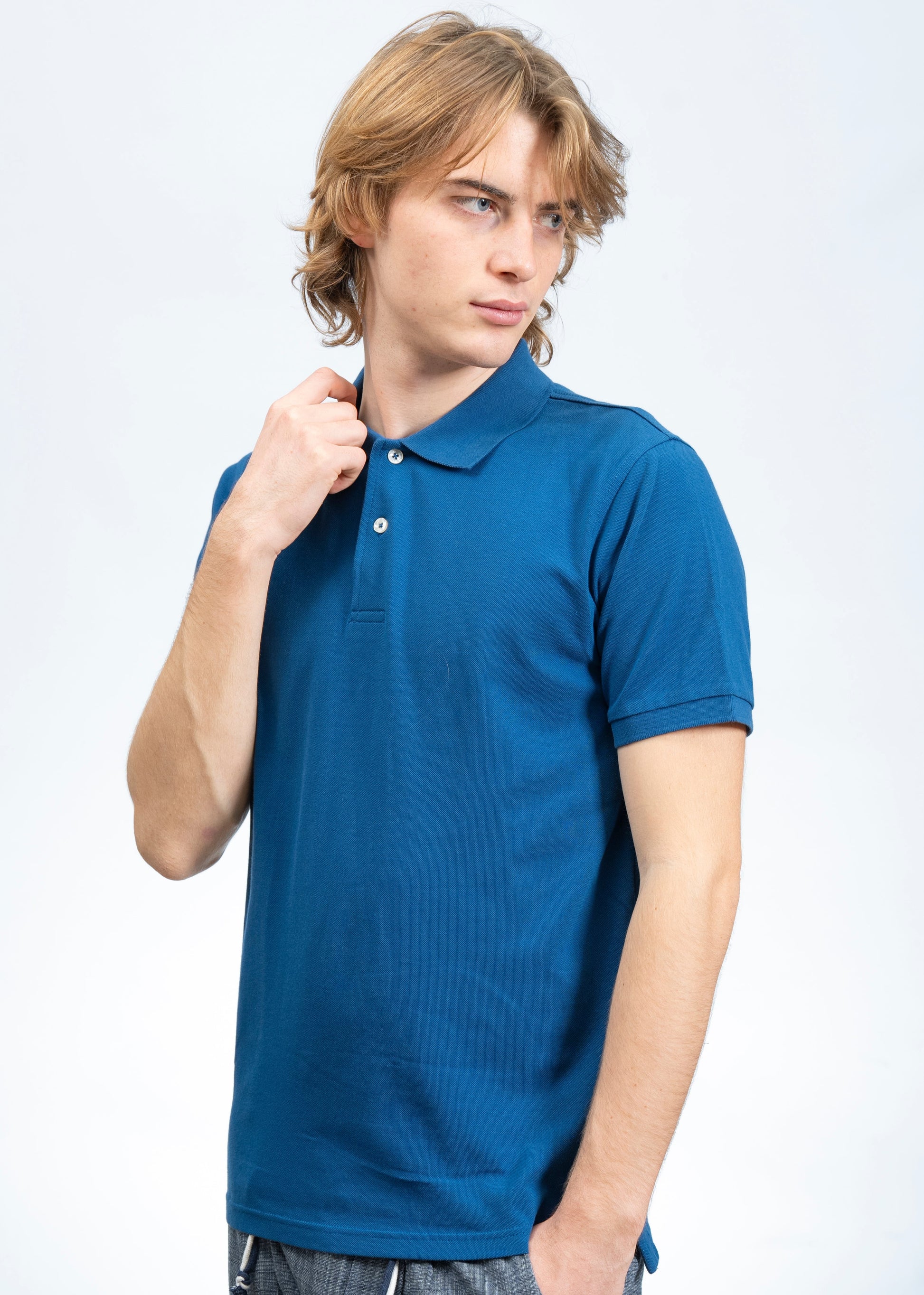 Polo Classica in Piquet Blu Jeans