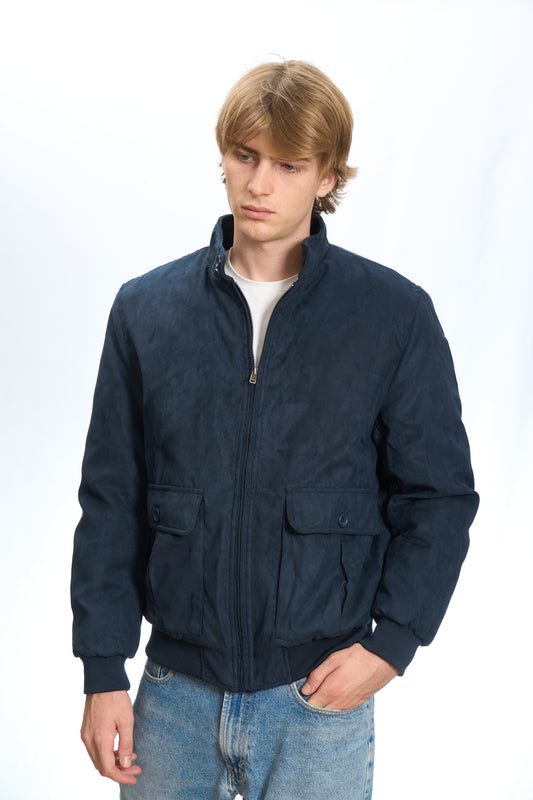 GIACCA BOMBER SCAMOSCIATA BLU NAVY