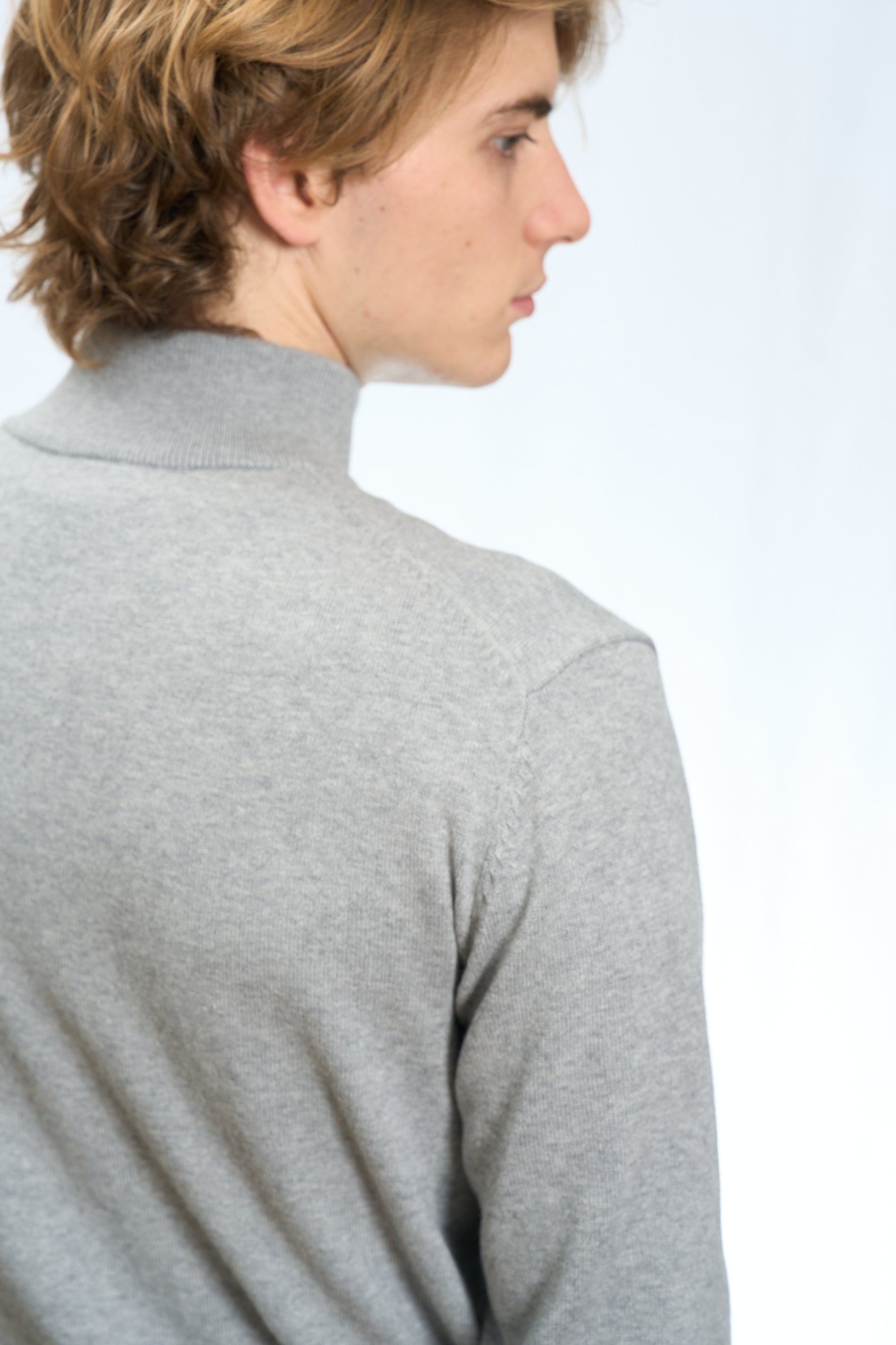 MAGLIA MEZZA ZIP IN COTONE RASATO GRIGIO