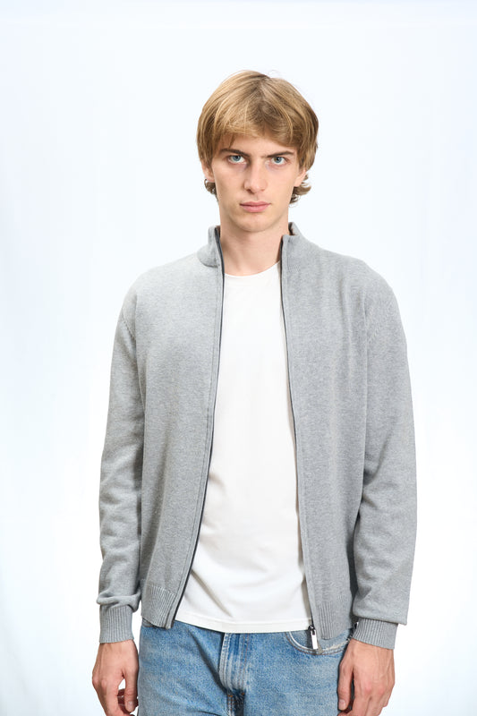 CARDIGAN FULL ZIP IN COTONE GRIGIO