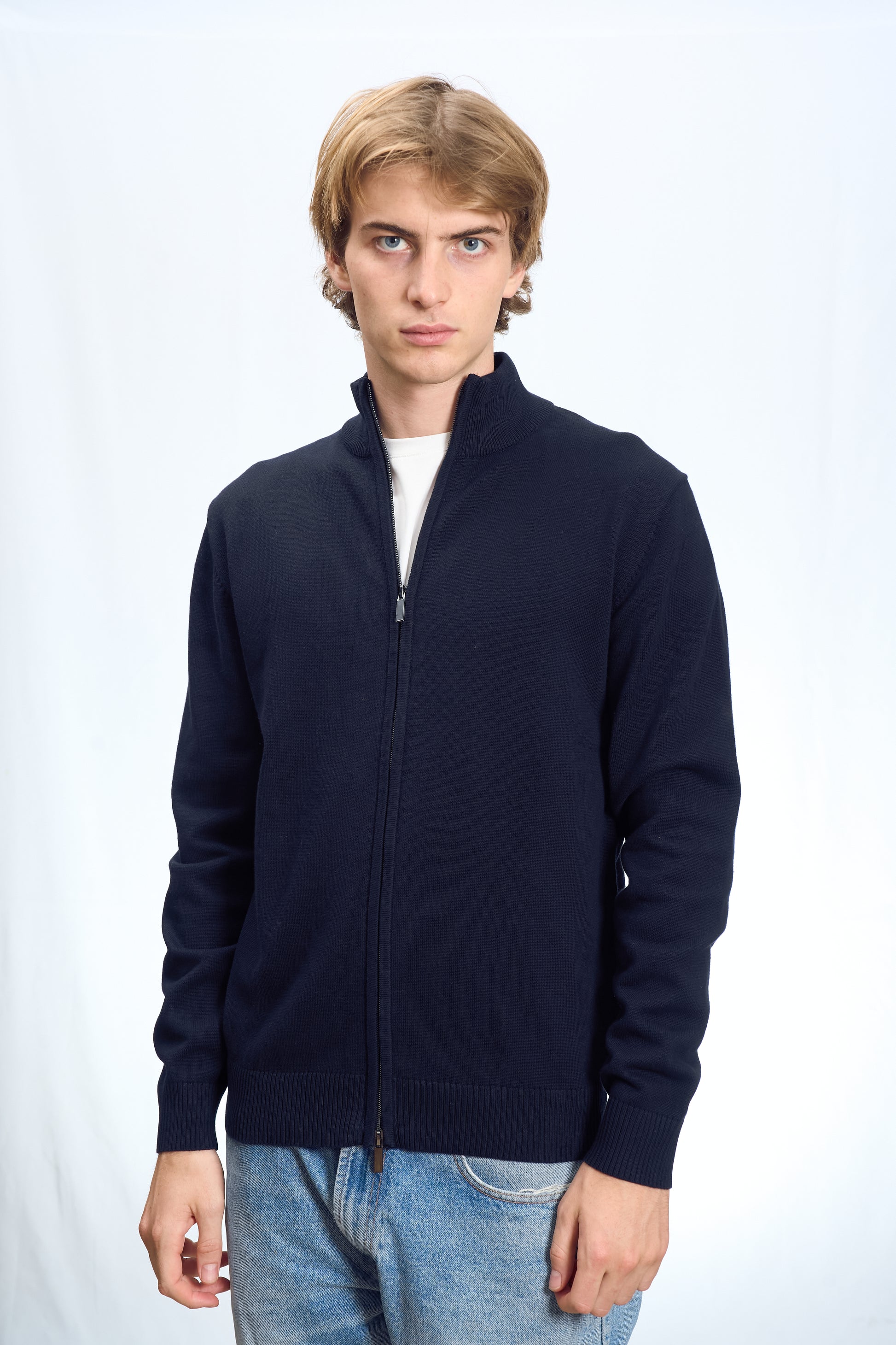 CARDIGAN FULL ZIP IN COTONE BLU NAVY