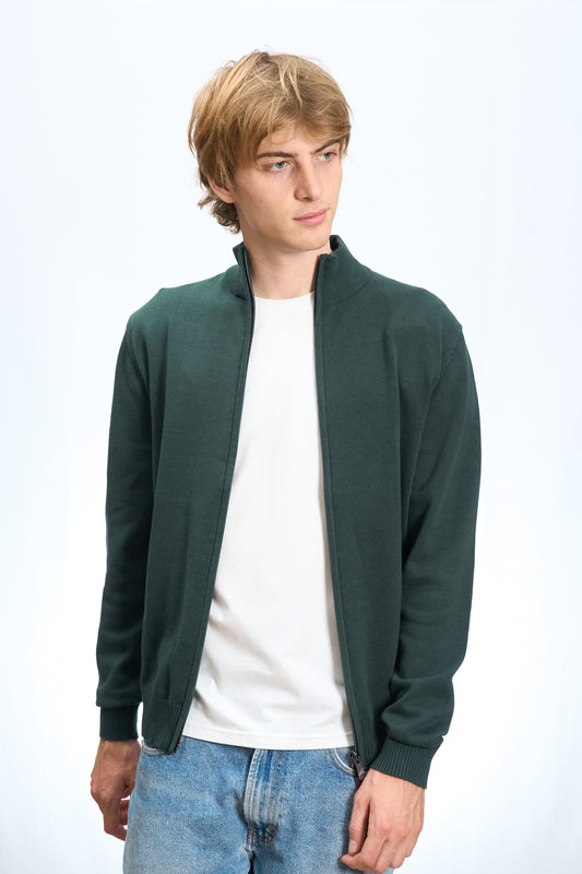 CARDIGAN FULL ZIP IN COTONE VERDE