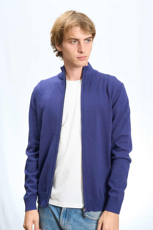 CARDIGAN FULL ZIP IN COTONE BLU JEANS