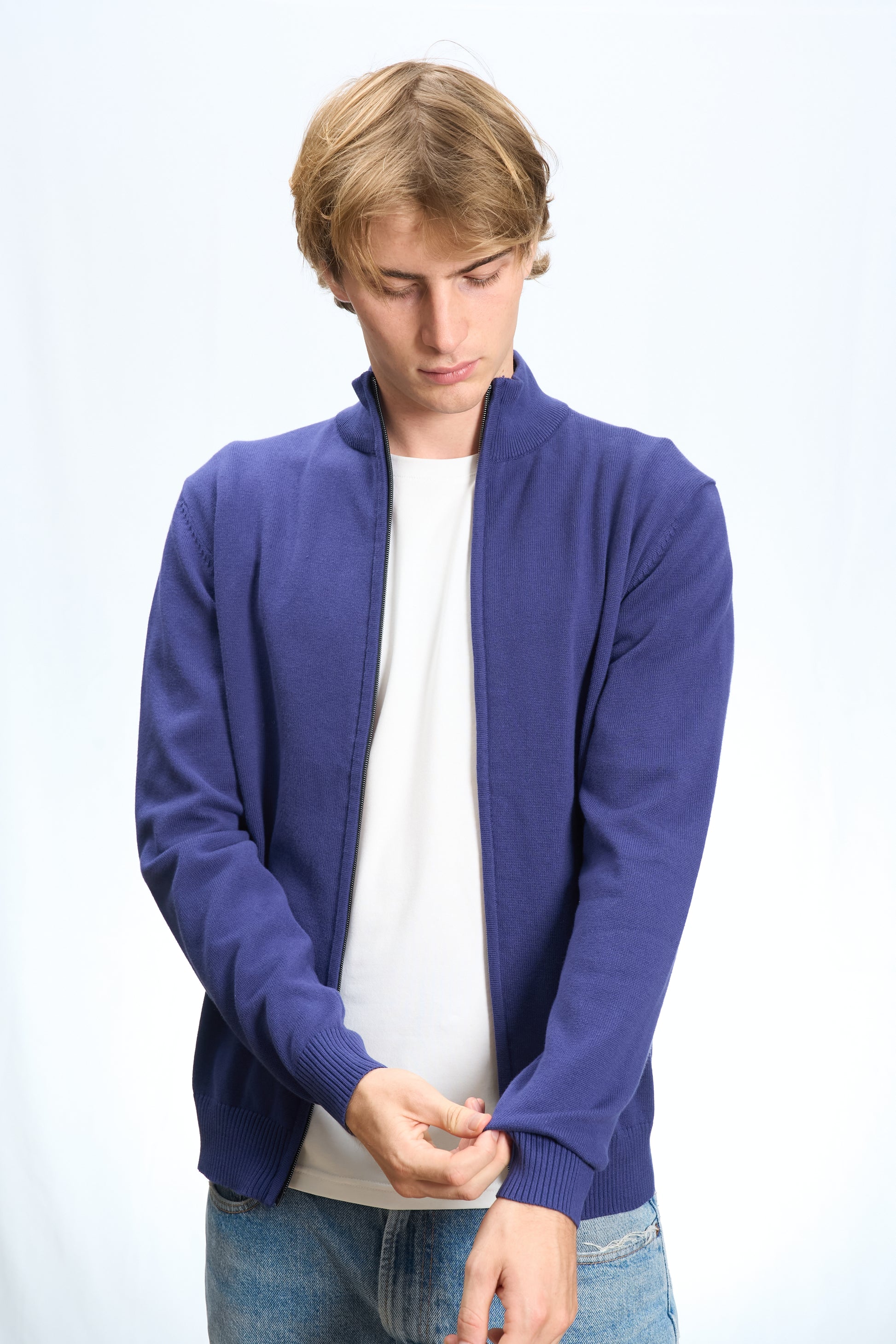 CARDIGAN FULL ZIP IN COTONE BLU JEANS