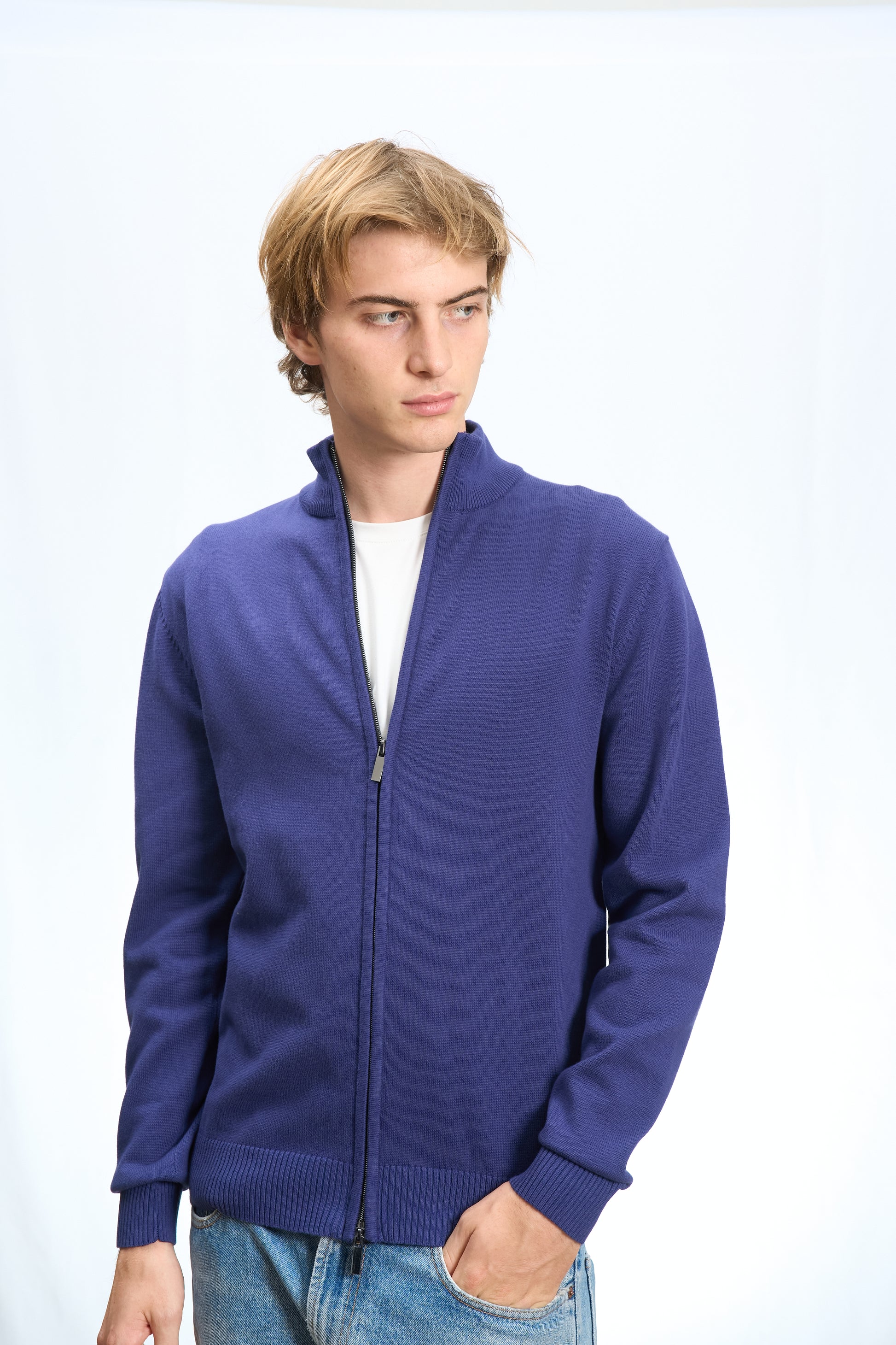 CARDIGAN FULL ZIP IN COTONE BLU JEANS