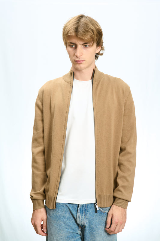 CARDIGAN FULL ZIP IN COTONE BEIGE