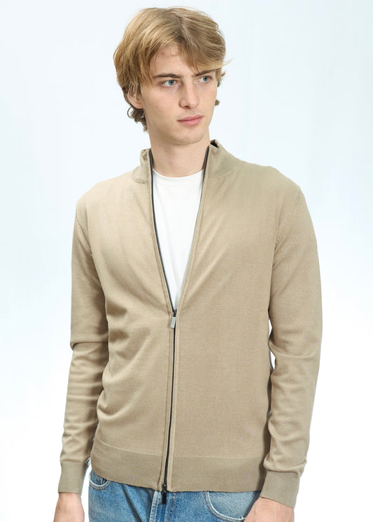 Full zip in viscosa Beige