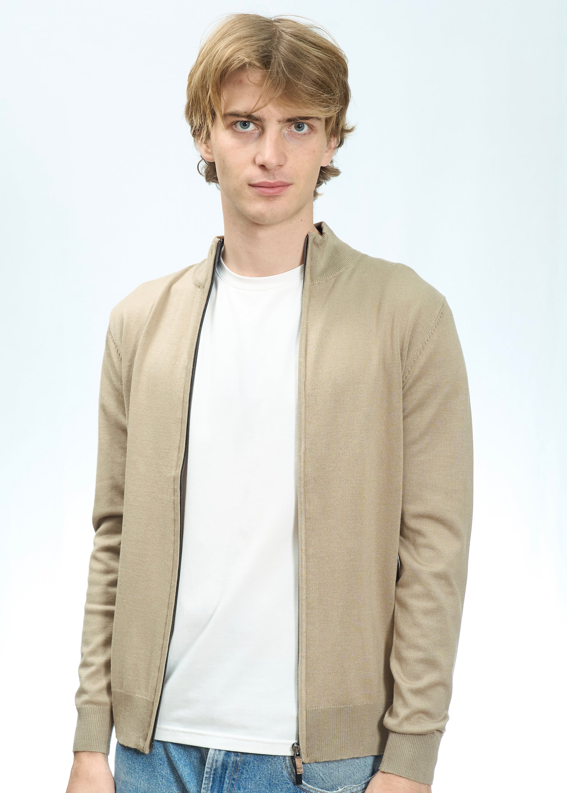 Full zip in viscosa Beige