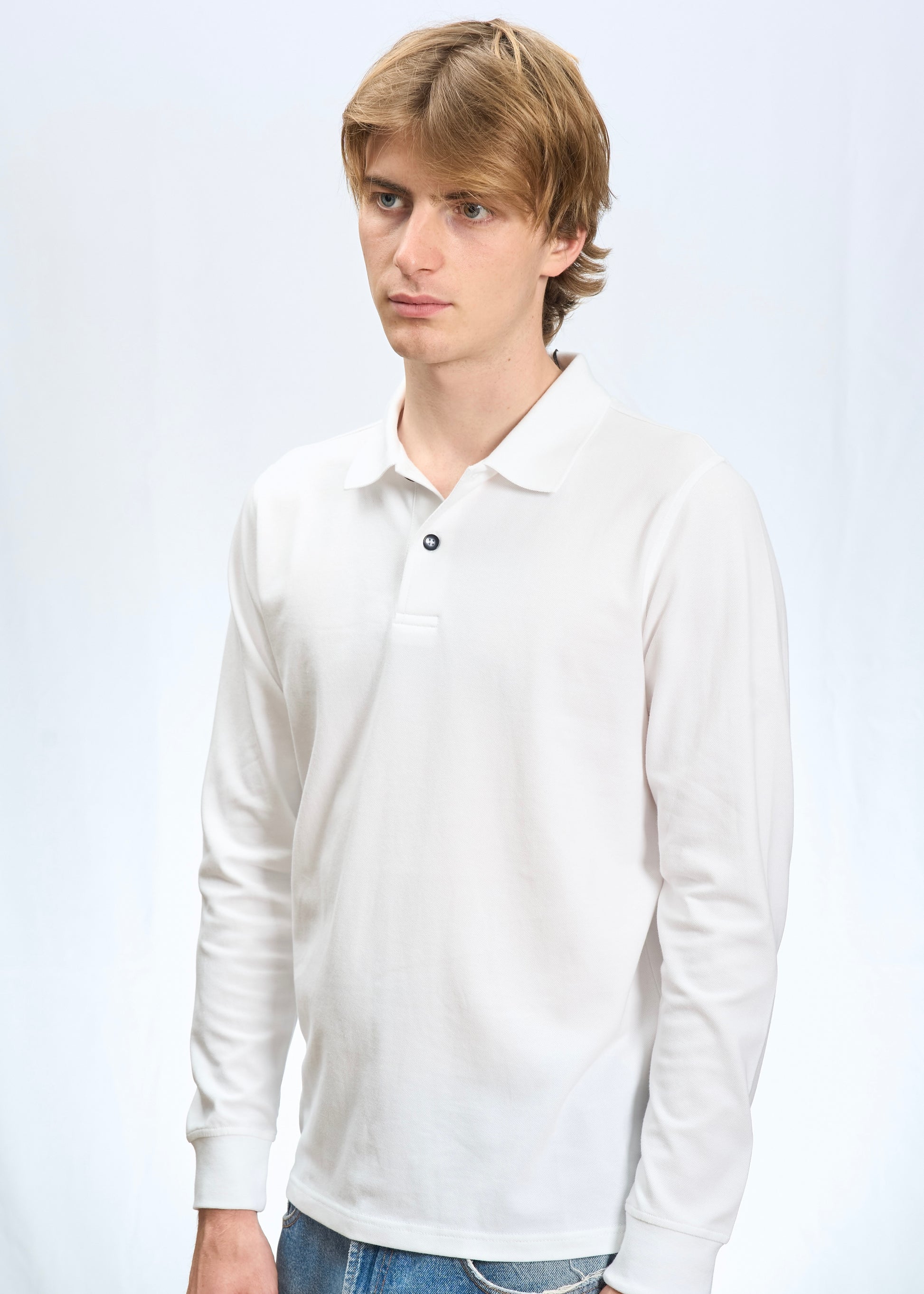 Polo manica lunga in Piquet Bianco