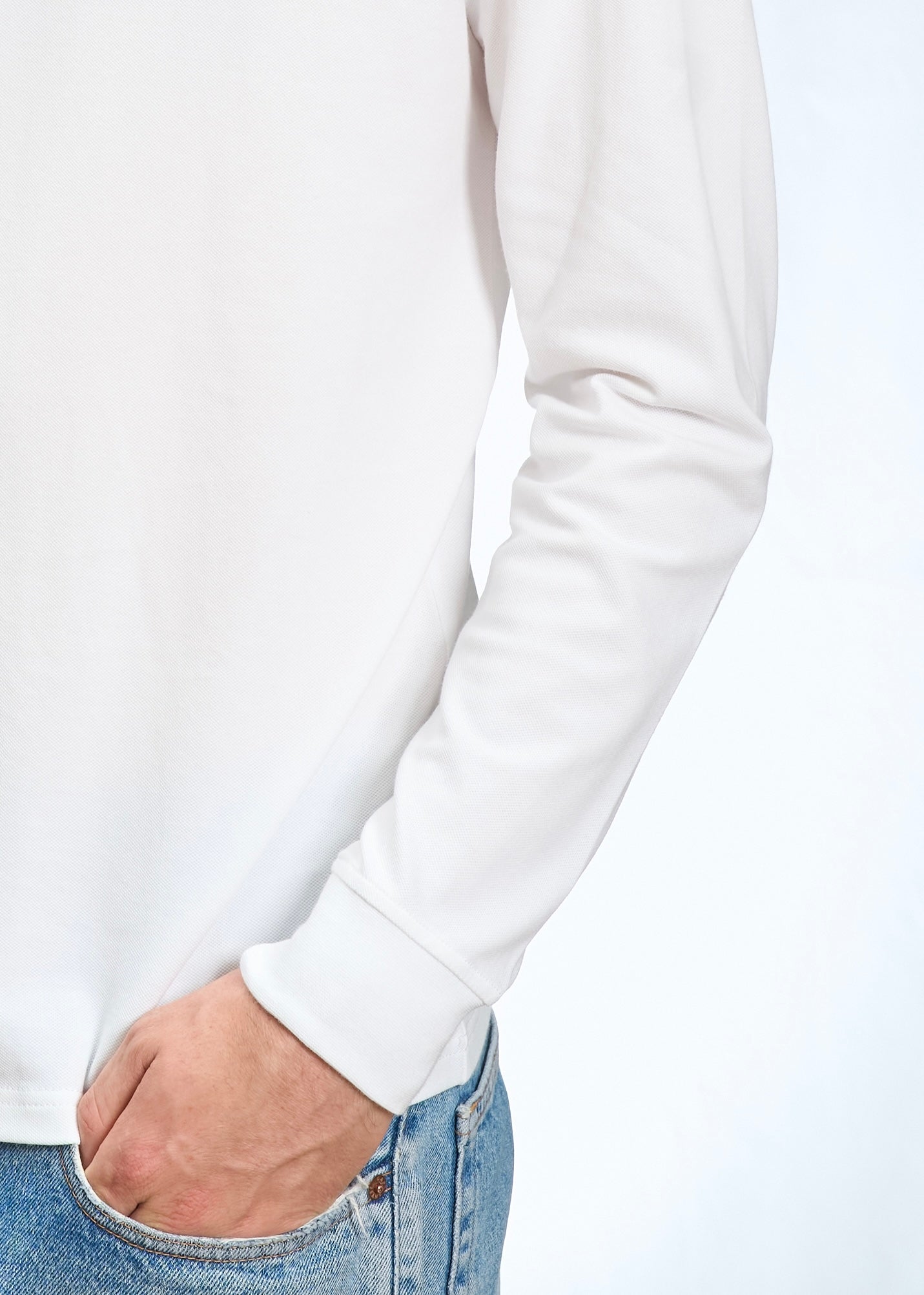 Polo manica lunga in Piquet Bianco