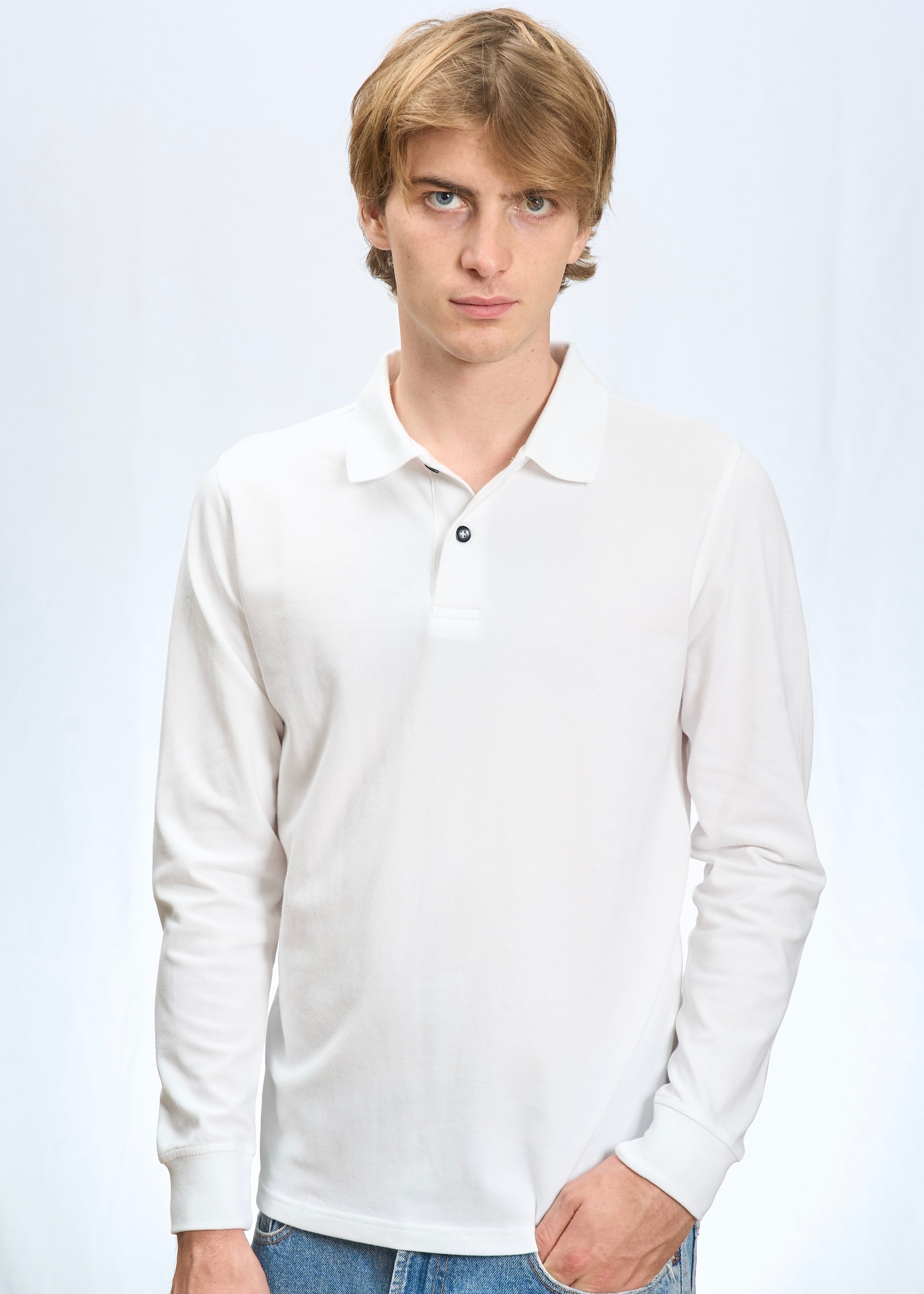 Polo manica lunga in Piquet Bianco
