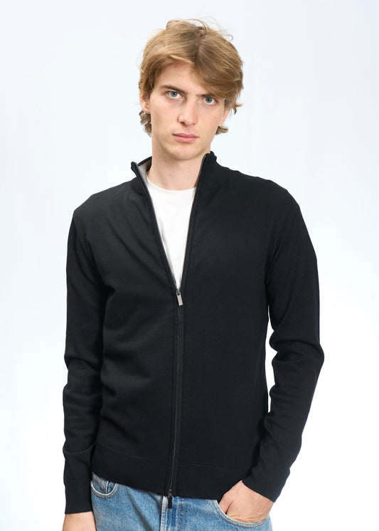Full zip in viscosa Nero