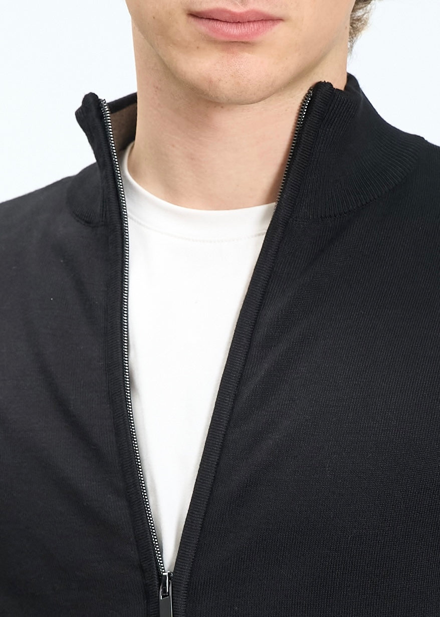 Full zip in viscosa Nero