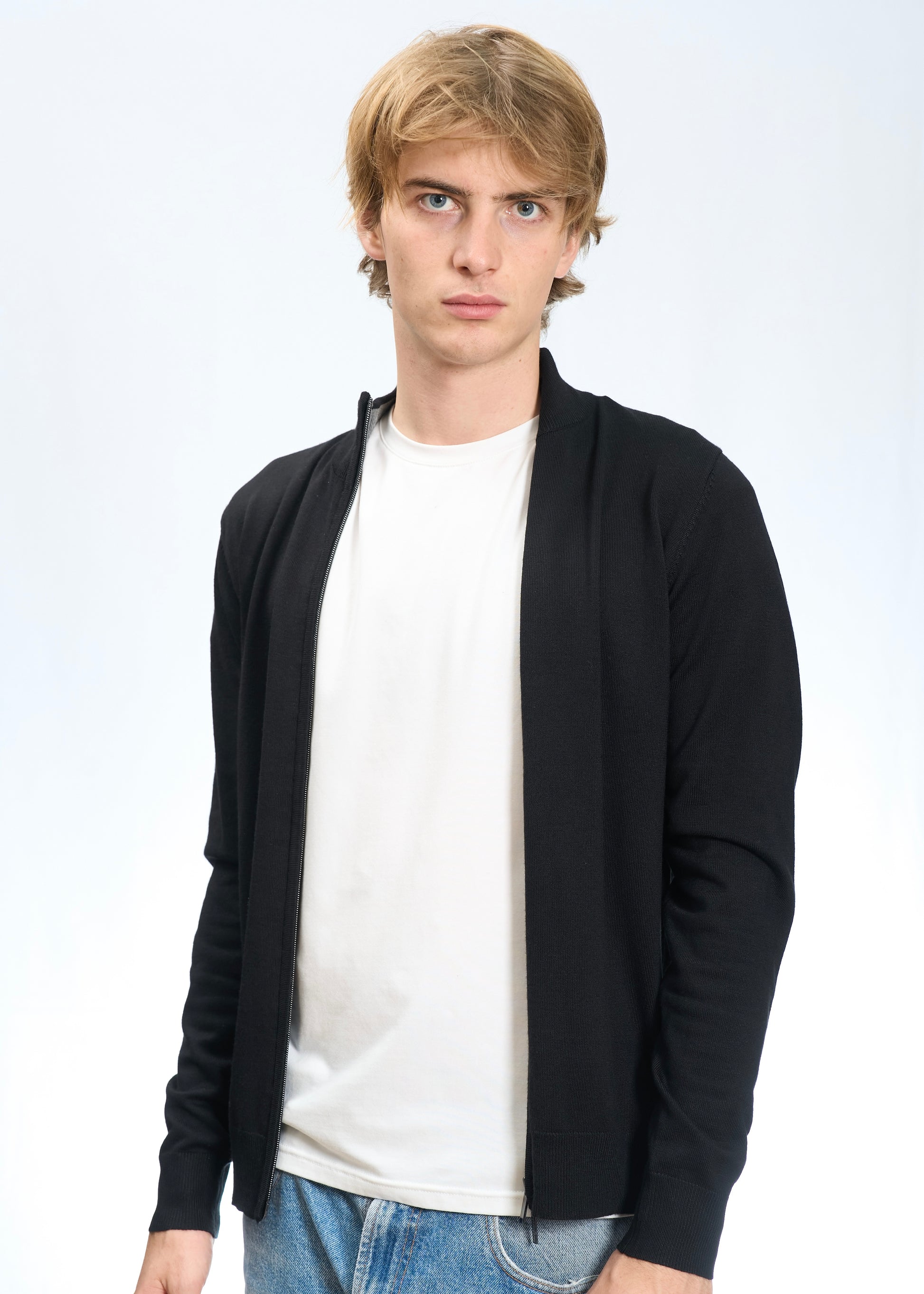 Full zip in viscosa Nero